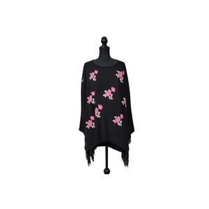 Entro Rose Embroidered Fringe Sweater Poncho Top‎ Boho Western